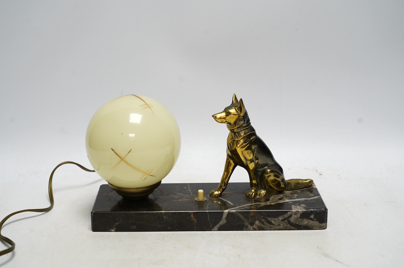 An Art Deco style ‘Alsatian’ lamp, signed Tedd, 24.5cm